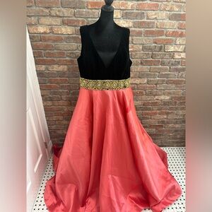 NWT Mac Duggal Black and Coral-prom, wedding, gala- Dress with Gold Details